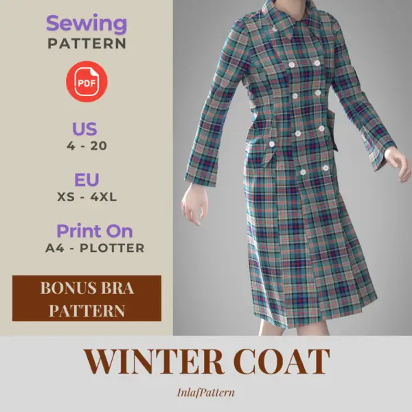 Winter Coat Sewing Pattern Women PDF | Coat Pattern | Long Coat PDF Pattern | Jacket Sewing Pattern | Women Sewing Pattern